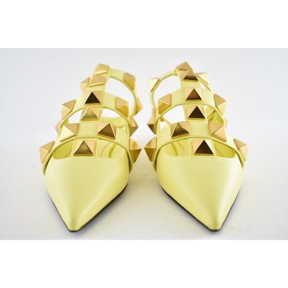 Valentino Rockstud Roman Stud Lime Yellow Ankle Strap Ballet Ballerina Flat 36 - Picture 6 of 12